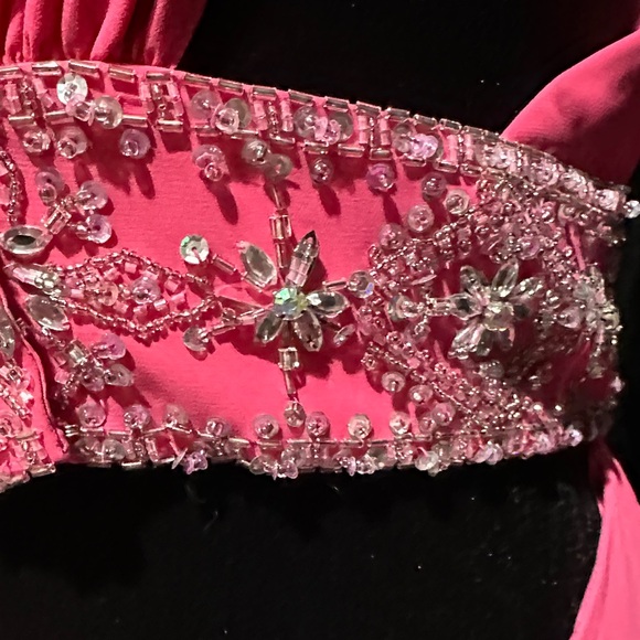 Vintage Precious Formals Vibrant Pink Prom Dress with beading - Picture 6 of 6